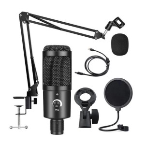 GAM-U87P Condenser Microphone Kit Large Diaphragm Cartridge with Shock Mount Filter Scissor Arm Stand