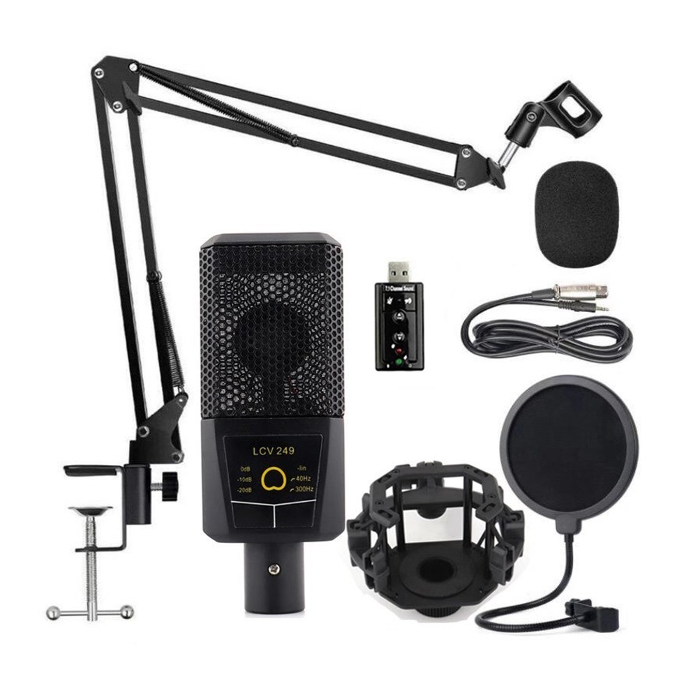 GAM-U87P Condenser Microphone Kit Large Diaphragm Cartridge with Shock Mount Filter Scissor Arm Stand