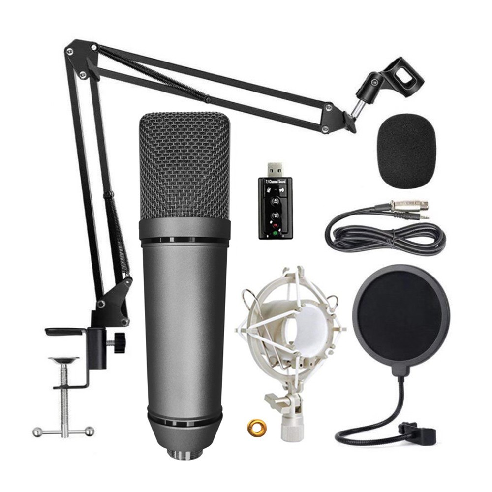 GAM-U87P Condenser Microphone Kit Large Diaphragm Cartridge with Shock Mount Filter Scissor Arm Stand